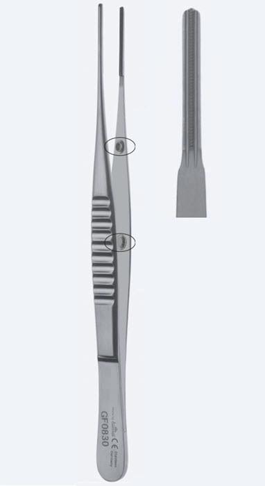 Пінцети атр. для ткан De Bakey Anti-Cross, Safety Pin, Press Stopper, зуб De Bakey, прямі, кін 2,8 мм, довж 155 мм. Бренд - Asanus Medizintechnik Gmb, Німеччина